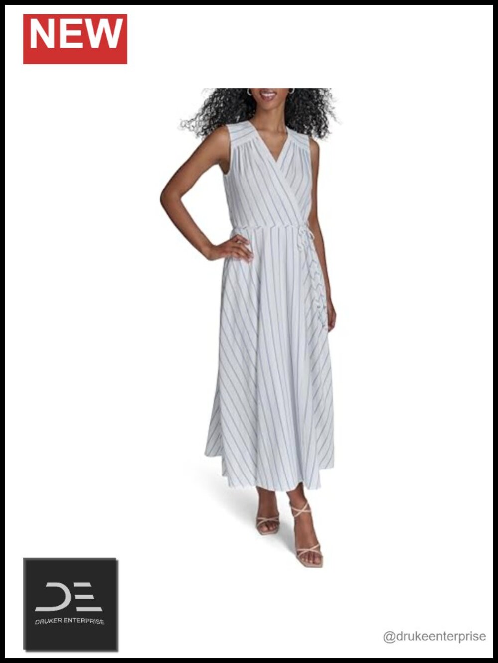Gauze Striped Faux Wrap Dress